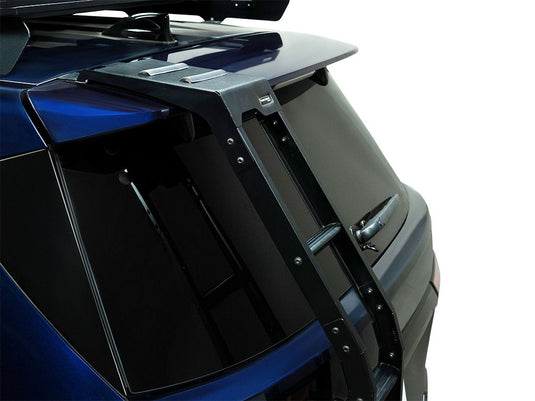 Front Runner ladder attached to the rear of a blue Toyota Sequoia 2023 model, showing compatibility and sleek design.