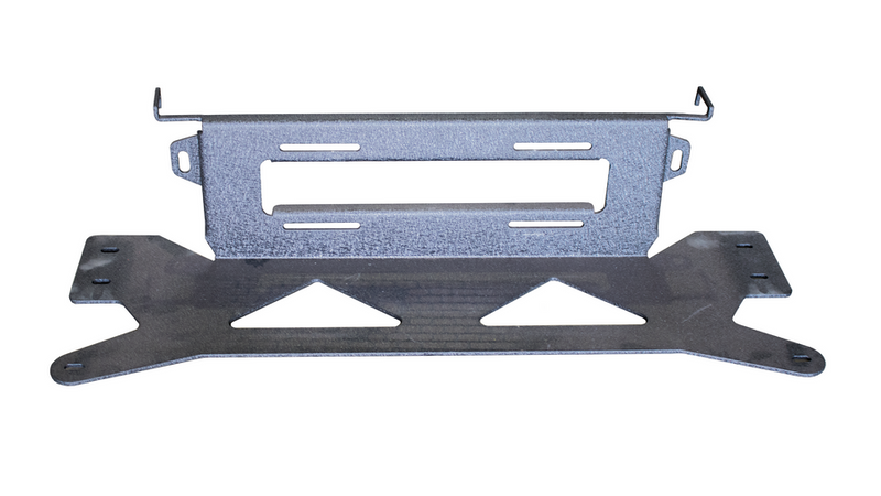 Load image into Gallery viewer, Alt text: &quot;Fishbone Offroad winch plate for 2021 Ford F-150 designed for Pelican Front Bumper, isolated on white background&quot;
