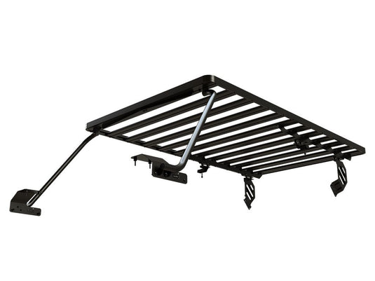 Front Runner Extreme Roof Rack Kit for Jeep Wrangler JL 4 Door 2018-Current model, sturdy black metal construction with mounting brackets.