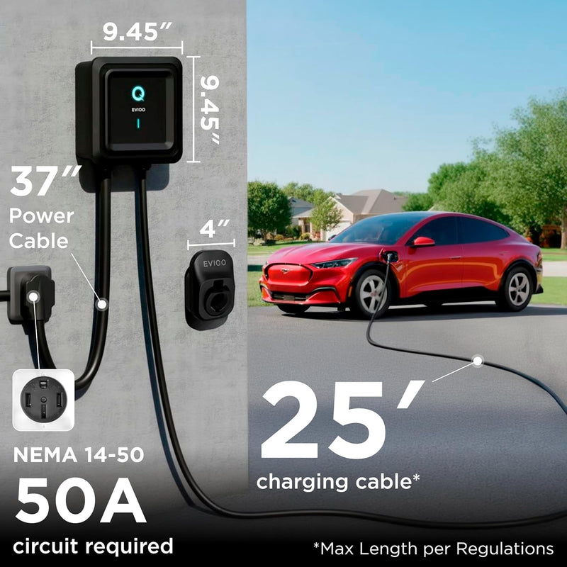 Load image into Gallery viewer, EVIQO Level 2 EV Charger, 40A (9.6kW), 240V, NEMA 14-50 Plug-in, J1772 for Non-Tesla EVs
