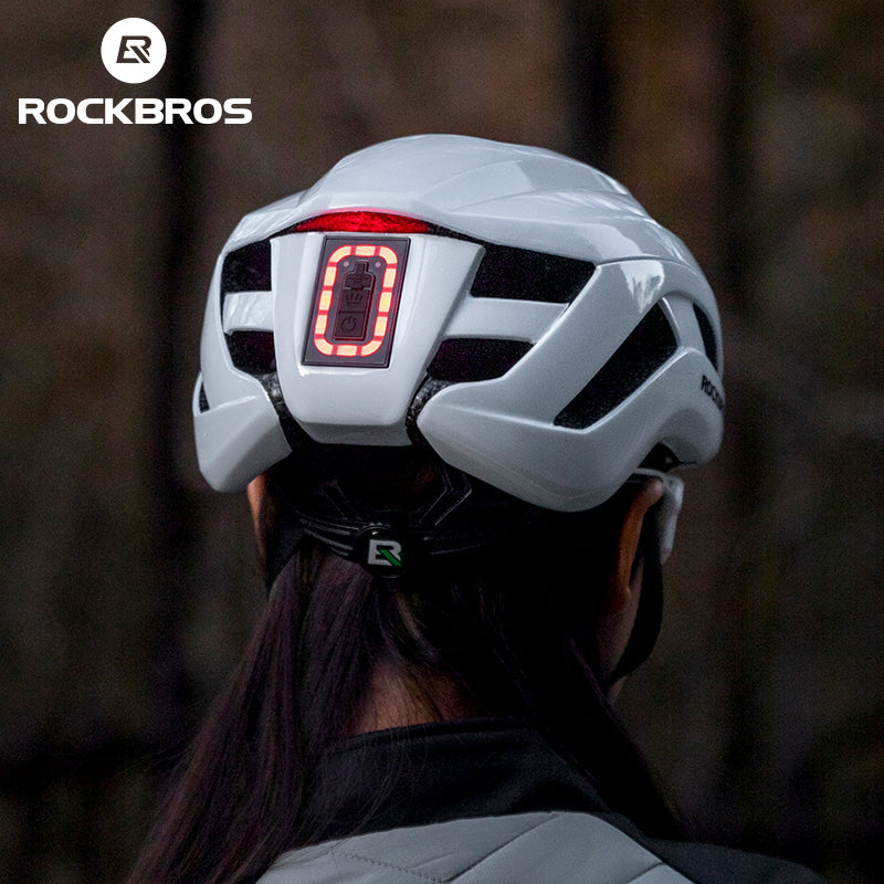 Load image into Gallery viewer, ROCKBROS Safety Warning Helmet with Built-In Lights and Adjustable Fit Electric USB
