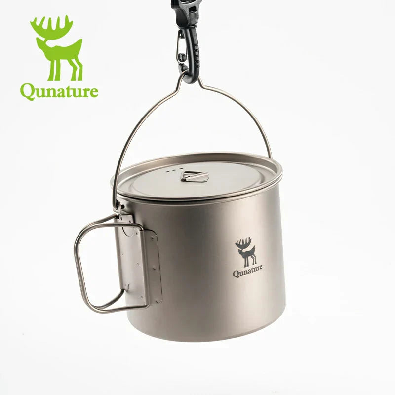 Load image into Gallery viewer, Qunature 1100ml Pure Titanium Camping Cup with Foldable Handle Lightweight
