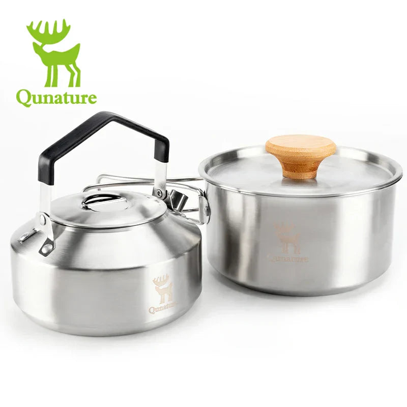 Load image into Gallery viewer, Qunature Stainless Steel Tea Set with Foldable Pot and Kettle for Outdoor Adventures
