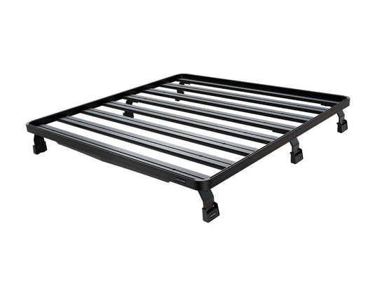 Front Runner Slimline II Load Bed Rack Kit for Ford F-150 Retrax XR, size 5'6, models 2004 to current, robust black metal frame construction isolated on white background.