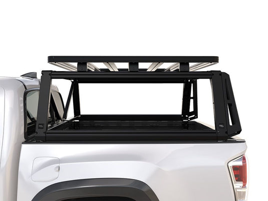 Front Runner Pro Bed Rack Kit installed on Toyota Tacoma Double Cab showing the sturdy frame and cargo management system.