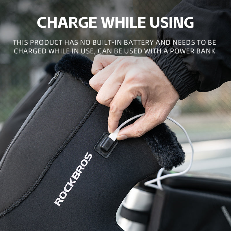 Load image into Gallery viewer, ROCKBROS USB Charging Heated Winter Handlebar Mittens for Winter Cycling
