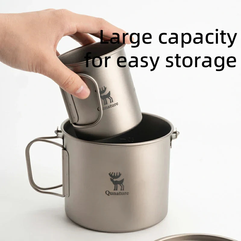 Load image into Gallery viewer, Qunature 1100ml Pure Titanium Camping Cup with Foldable Handle Lightweight
