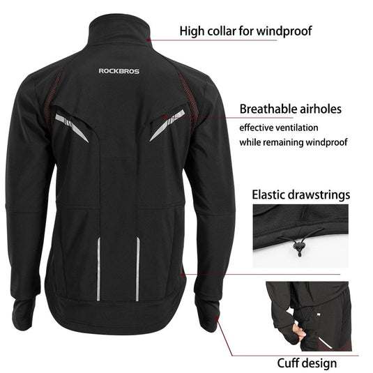 ROCKBROS Men's Winter Cycling Jacket for 5–32°F Thermal Windproof for Biking, Running, Hiking