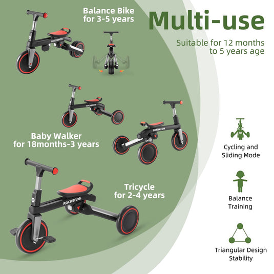 Kids 3 in 1 Tricycle Adjustable Seat Removable Pedals Toddler Ride On Bike