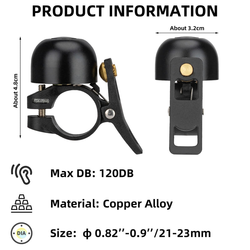 Load image into Gallery viewer, ROCKBROS Copper Alloy Bike Bell, Loud Classic Ring, Fits 21-23mm Handlebars for Adults
