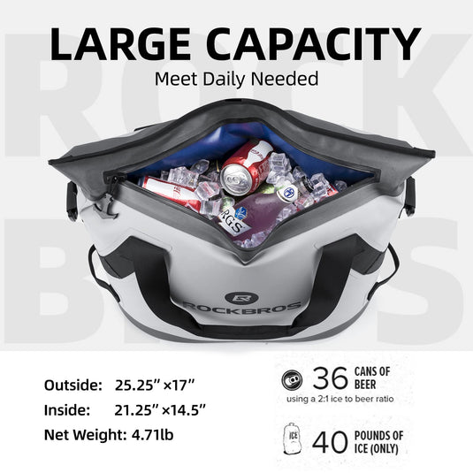 ROCKBROS Soft Cooler Insulated Leak Proof Cooler Bag Portable 36 Can