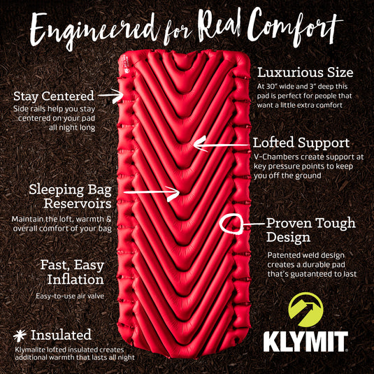 Klymit Insulated Static V Luxe Sleeping Pad - Features