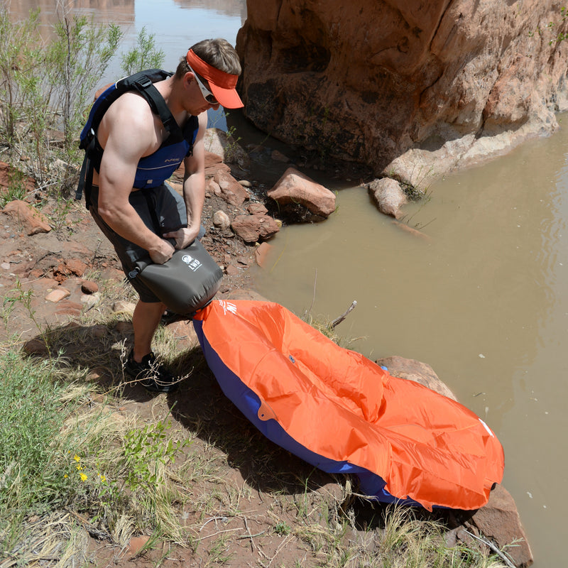 Load image into Gallery viewer, Adventure Awaits: Orange/Blue Klymit LiteWater Dinghy Packraft
