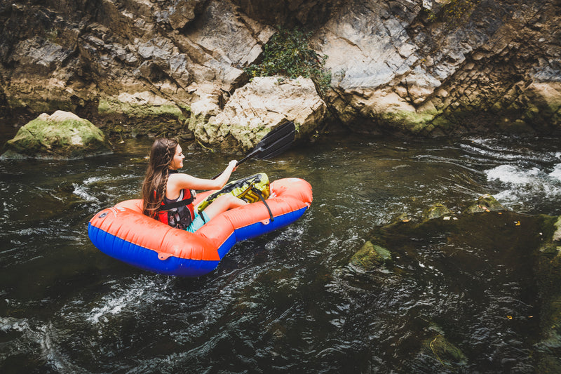 Load image into Gallery viewer, Explore the Outdoors with the Klymit LiteWater Dinghy Packraft in Orange/Blue
