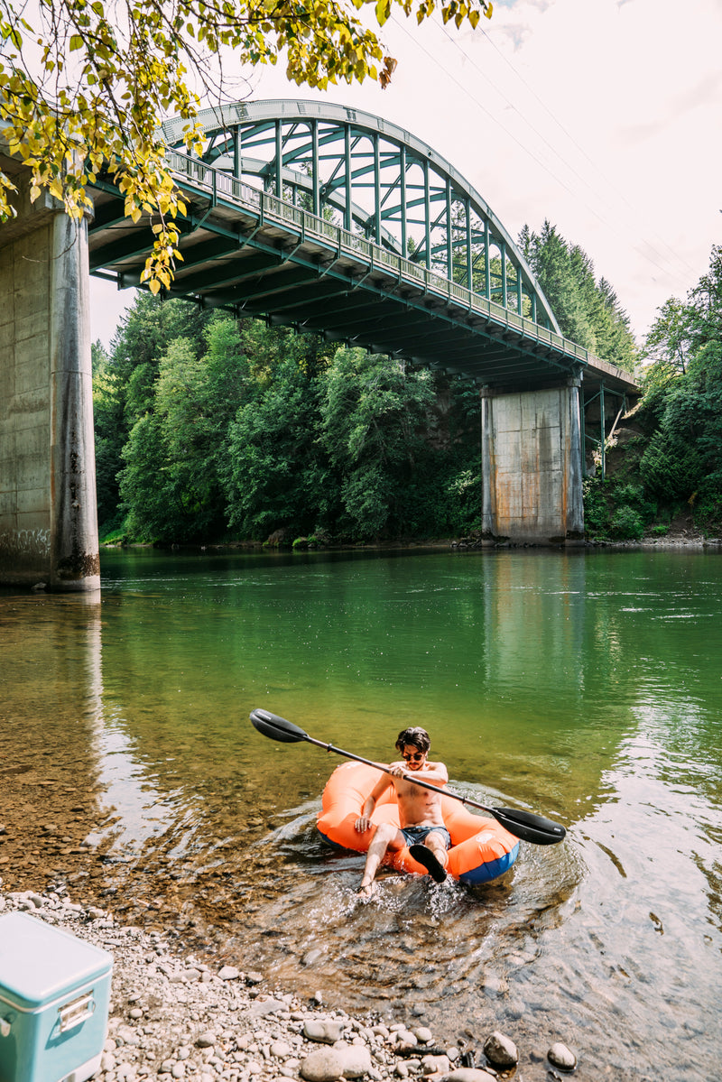 Load image into Gallery viewer, Ultralight Packraft: Klymit LiteWater Dinghy (LWD) in Vibrant Orange/Blue
