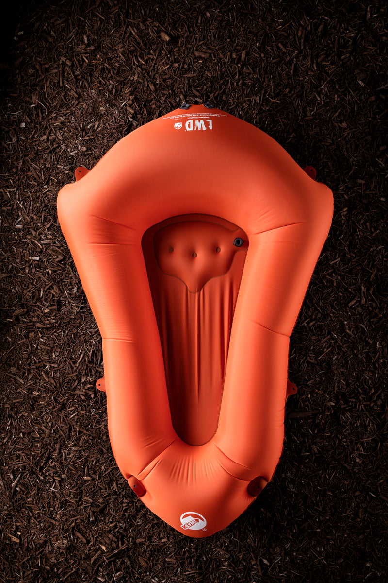 Load image into Gallery viewer, Orange/Blue LWD Packraft by Klymit: Lightweight and Adventure-Ready
