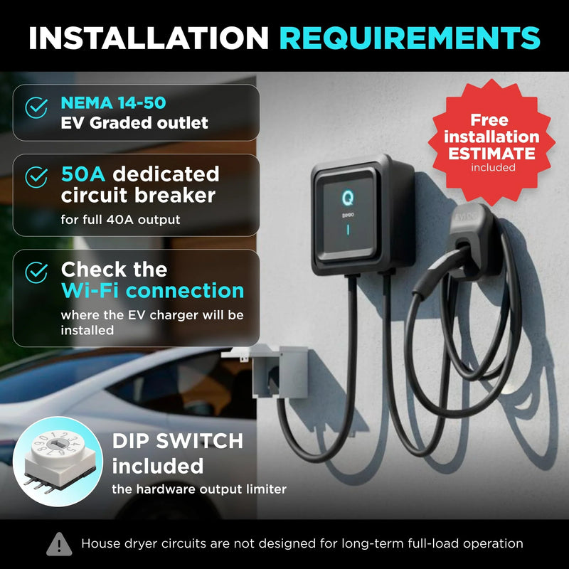Load image into Gallery viewer, EVIQO NACS Level 2 EV Charger, 40A (9.6kW), 240V, NEMA 14-50 Plug In, for Tesla EVs
