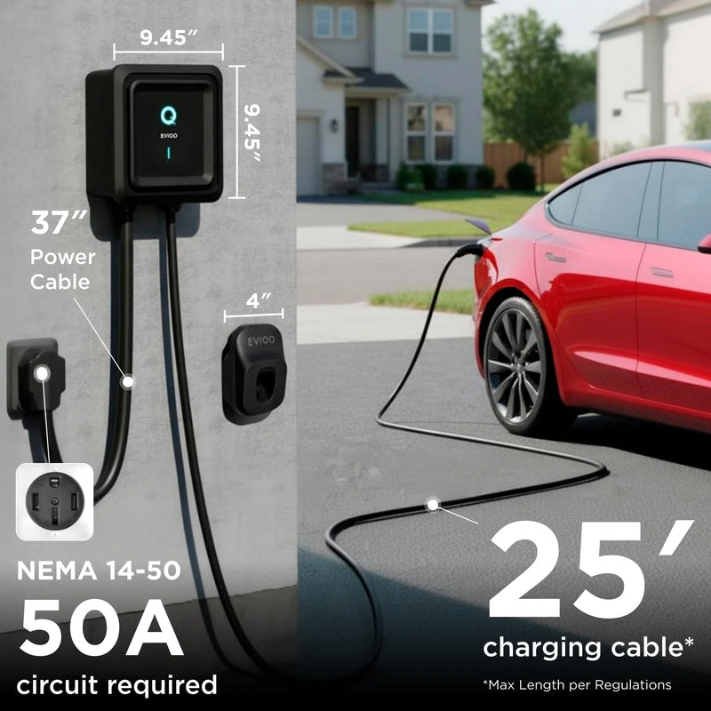 Load image into Gallery viewer, EVIQO NACS Level 2 EV Charger, 40A (9.6kW), 240V, NEMA 14-50 Plug In, for Tesla EVs
