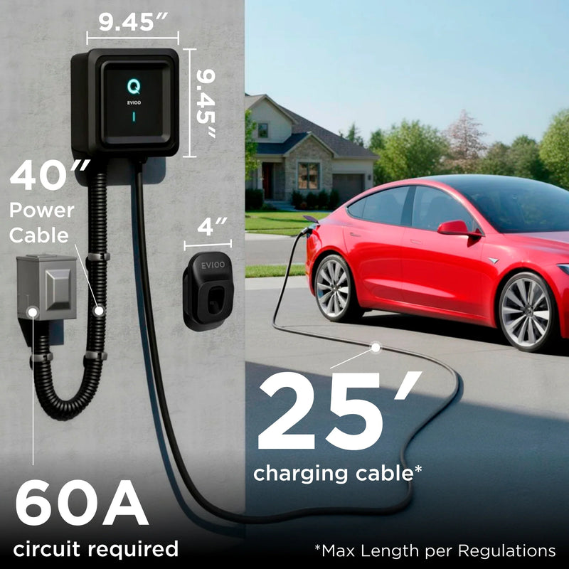 Load image into Gallery viewer, EVIQO NACS Level 2 EV Charger, 48A (50A Max), 240V, Hardwired, for Tesla EVs
