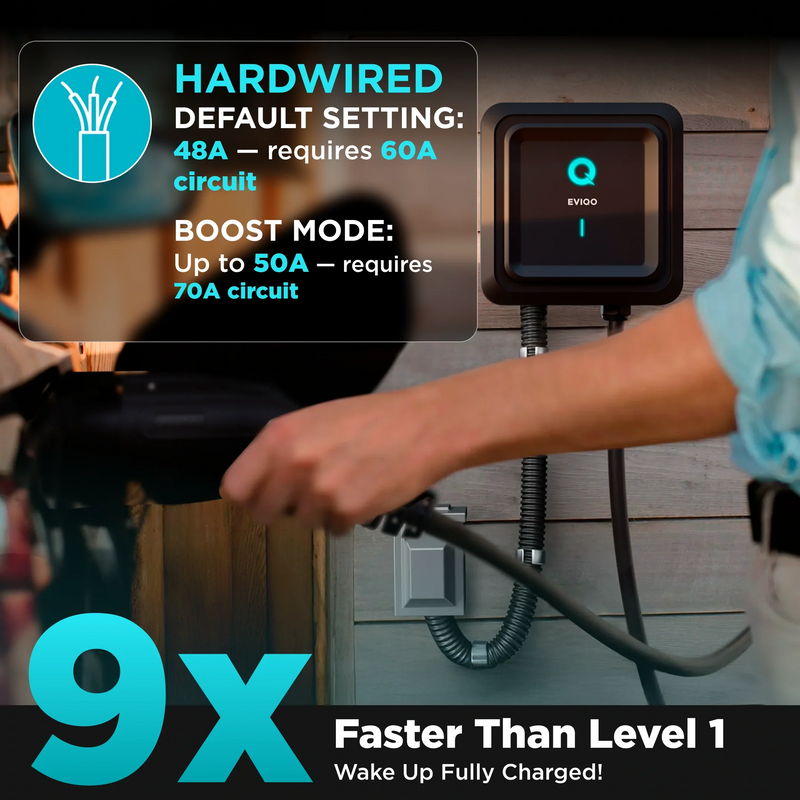 Load image into Gallery viewer, EVIQO NACS Level 2 EV Charger, 48A (50A Max), 240V, Hardwired, for Tesla EVs

