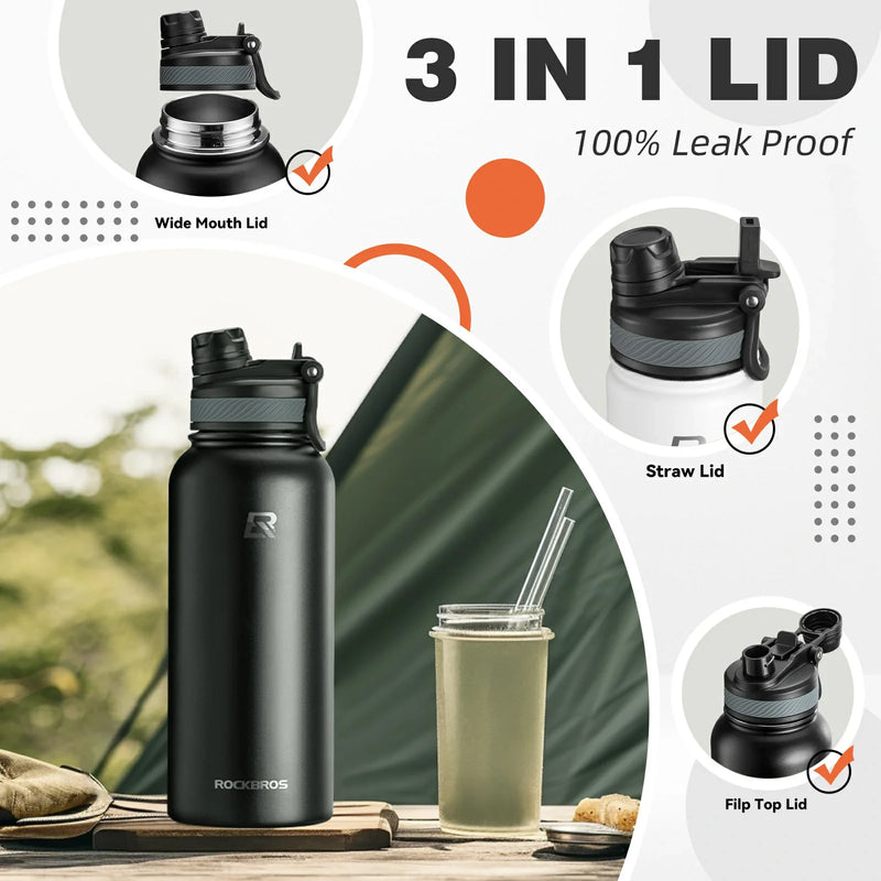 Load image into Gallery viewer, ROCKBROS Stainless Steel Insulated Water Bottle with Straw
