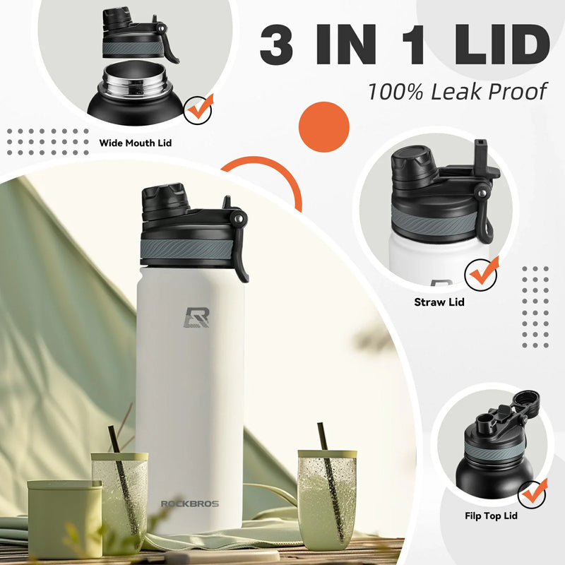 Load image into Gallery viewer, ROCKBROS Stainless Steel Insulated Water Bottle with Straw
