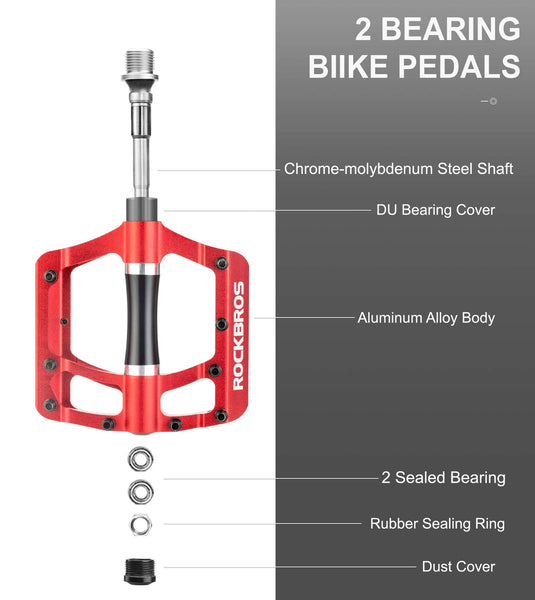 ROCKBROS MTB Pedals Platform Bike Pedal Aluminum 9/16" Bicycle Pedal Non-Slip Lightweight Flat Pedals for BMX Road Mountain Bikes