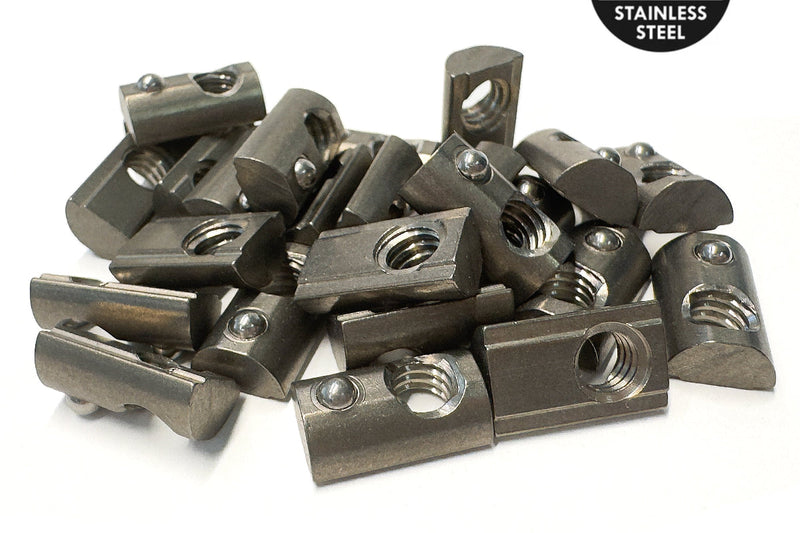 Load image into Gallery viewer, 10S Self-Aligning Roll-In T-Nuts with Ball Spring – 304 Stainless Steel (1/4-20 Thread)
