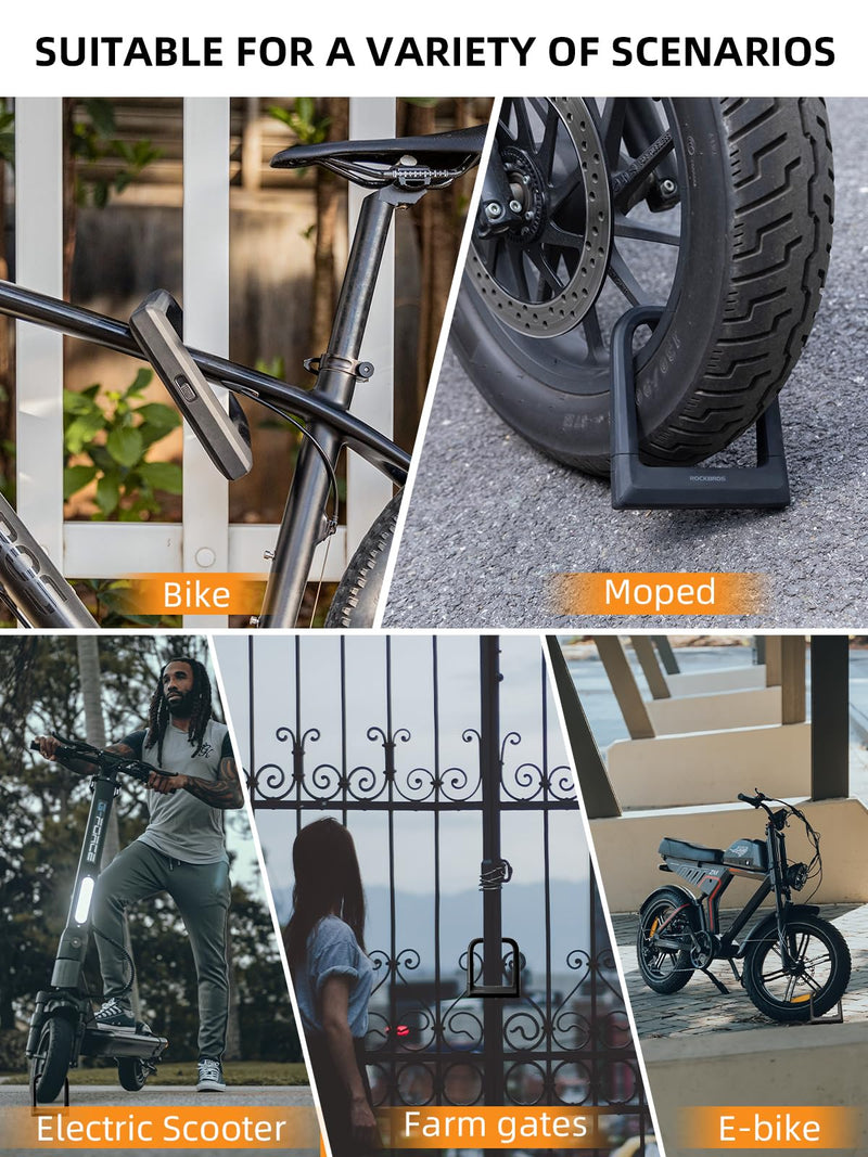 Load image into Gallery viewer, ROCKBROS Bike Lock Set Heavy Duty Bike U Lock with 4 Ft Security Steel Cable
