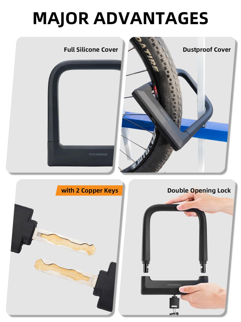 Load image into Gallery viewer, ROCKBROS Bike Lock Set Heavy Duty Bike U Lock with 4 Ft Security Steel Cable

