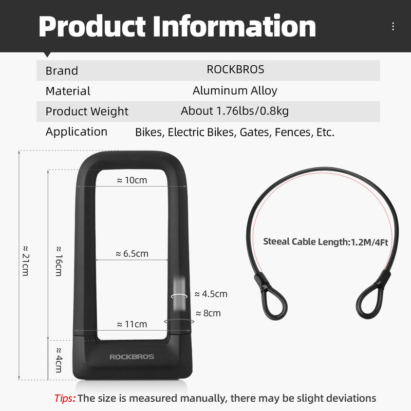 Load image into Gallery viewer, ROCKBROS Bike U Lock, Heavy Duty Anti Theft Bike U Lock with Cable Silicone Cover
