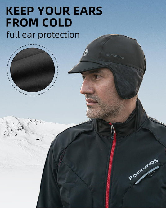 ROCKBROS Winter Cycling Caps for Men Women Windproof Hat with Sun Visor Under Helmet Liner