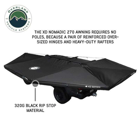 OVS XD Nomadic 270 Degree Awning W/Lights & Black Out - Black Body, Grey Trim & Black Travel Cover