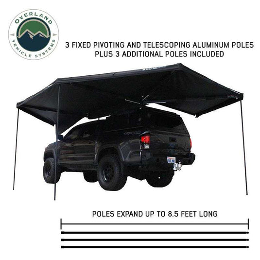 OVS XD Nomadic 270 Degree Awning W/Lights & Black Out - Black Body, Grey Trim & Black Travel Cover