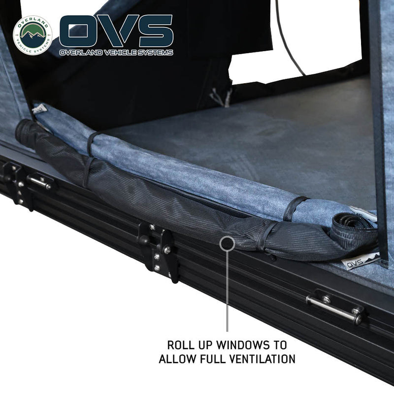 Load image into Gallery viewer, Overland Vehicle Systems XD K2 Clam Shell Pop Up 2 Person Aluminum Hard Shell Roof Top Tent, Blue Body &amp; Black Rainfly
