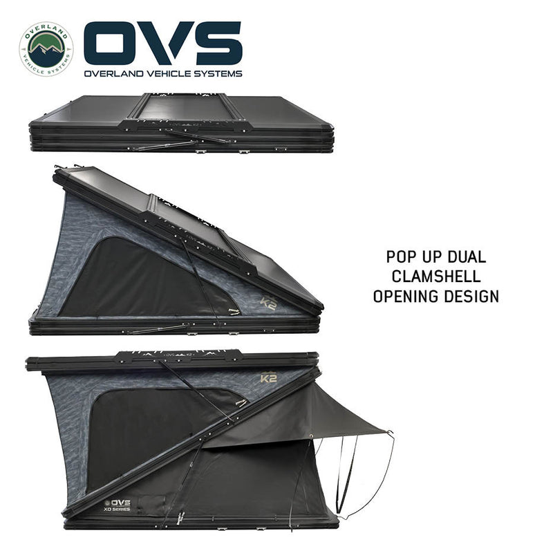 Load image into Gallery viewer, Overland Vehicle Systems XD K2 Clam Shell Pop Up 2 Person Aluminum Hard Shell Roof Top Tent, Blue Body &amp; Black Rainfly
