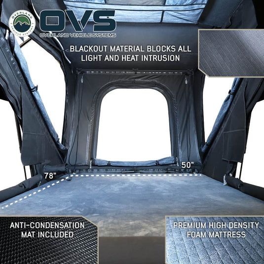 Overland Vehicle Systems XD K2 Clam Shell Pop Up 2 Person Aluminum Hard Shell Roof Top Tent, Blue Body & Black Rainfly