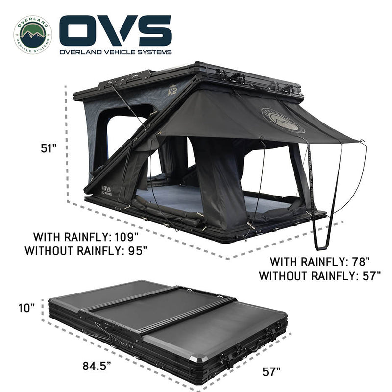 Load image into Gallery viewer, Overland Vehicle Systems XD K2 Clam Shell Pop Up 2 Person Aluminum Hard Shell Roof Top Tent, Blue Body &amp; Black Rainfly
