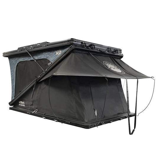 Overland Vehicle Systems XD K2 Clam Shell Pop Up 2 Person Aluminum Hard Shell Roof Top Tent, Blue Body & Black Rainfly