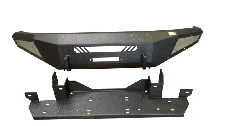 Load image into Gallery viewer, Alt text: &quot;Fishbone Offroad Pelican Front Bumper for 2009-2014 Ford F-150, black powder-coated steel with aggressive angular design.&quot;
