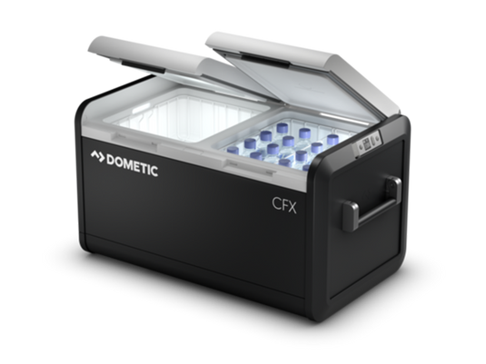 "Dometic CFX3 75DZ Dual Zone Portable Cooler Freezer with Digital Display and Sturdy Handles"