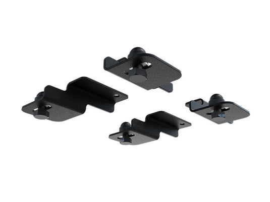 Alt text: "Front Runner Zamp Solar Panel Kit Mounting Brackets in black against a white background, designed for easy solar panel installation and mounting."