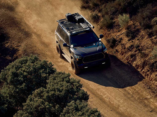 Front Runner Toyota Tundra with A-Pillar Light Brackets on off-road trail