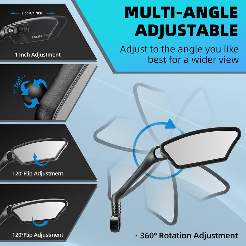 Load image into Gallery viewer, ROCKBROS HD Blast-Resistant Bike Mirror Adjustable Handlebar Mount 21-26mm
