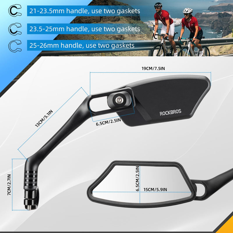 Load image into Gallery viewer, ROCKBROS HD Blast-Resistant Bike Mirror Adjustable Handlebar Mount 21-26mm
