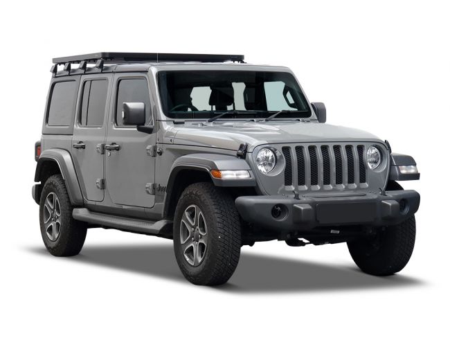 Load image into Gallery viewer, 2018 Jeep Wrangler JL 4 Door with Slimline II 1/2 Roof Rack Kit installed, side view
