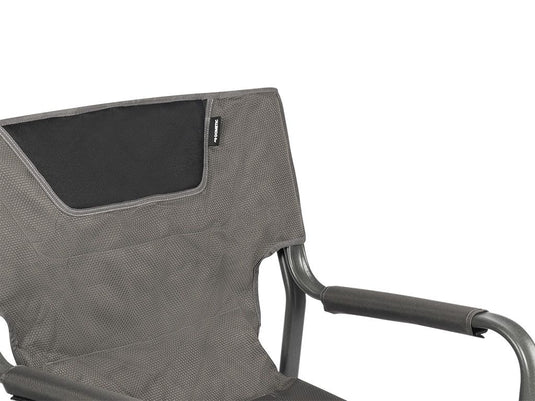 Close-up view of Front Runner Dometic Forte 180 Folding Chair highlighting durable fabric and armrest construction