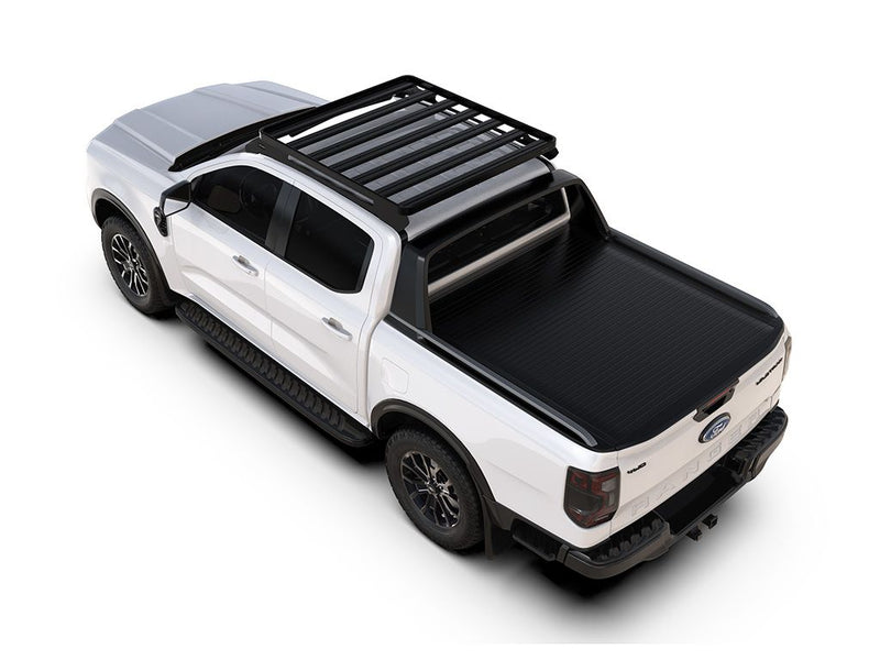 Load image into Gallery viewer, White 2022 Ford Ranger T6.2 Double Cab with Slimline II Roof Rack Kit by Front Runner installed, angled view showing side profile and roof detail.
