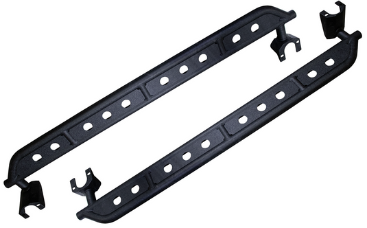 Alt text: inchFishbone Offroad step sliders for 2022-current Ford Bronco, black, durable construction with traction holes.inch