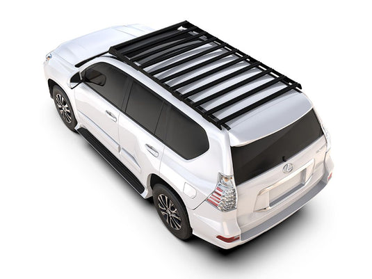 White Lexus GX 460 with Front Runner Slimsport Roof Rack Kit installed, 2003-current model accessory.